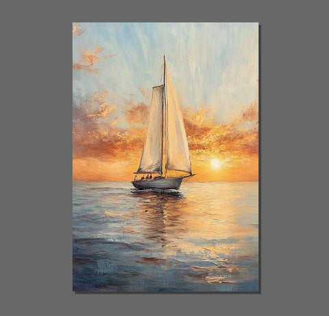 Simple Painting Ideas for Dining Room, Modern Acrylic Canvas Painting, Acrylic Painting on Canvas, Oversized Canvas Painting for Sale, Sail Boat Paintings-Art Painting Canvas