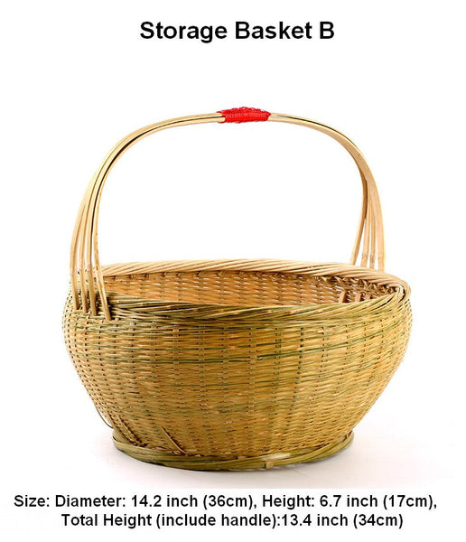 Natural Fruit Basket Lovely Bamboo Baskets for Vegetable, Kitchen Storage Baskets, Picnic Food Basket with Handle, Large Natural Hand-woven Bamboo Basket-Art Painting Canvas