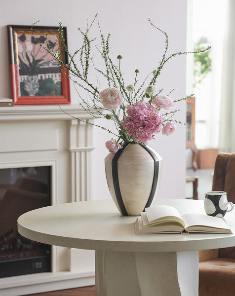 Large Contemporary Vases on Dining Table, Handmade Modern Flower Vase, Centerpiece Ceramic Bouquet Vases, Porcelain Vases for Modern Home Decor-Art Painting Canvas