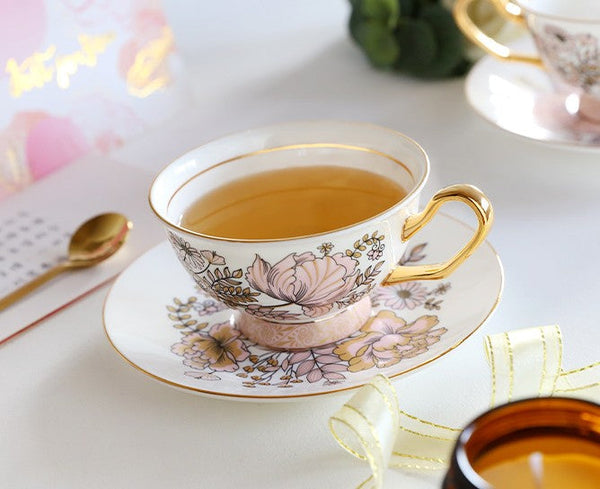 Unique Iris Flower Tea Cups and Saucers in Gift Box, Elegant Ceramic Coffee Cups, Afternoon British Tea Cups, Royal Bone China Porcelain Tea Cup Set-Art Painting Canvas