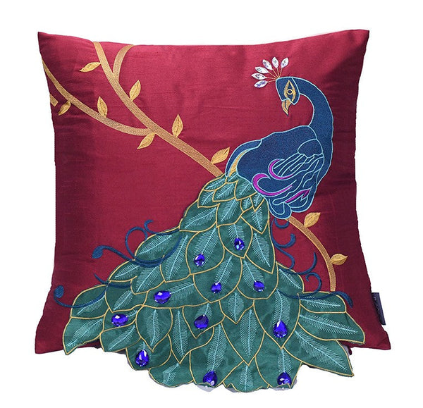 Embroider Peacock Cotton and linen Pillow Cover, Beautiful Decorative Throw Pillows, Decorative Sofa Pillows, Decorative Pillows for Couch-Art Painting Canvas