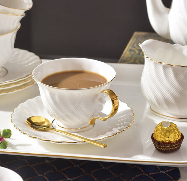 White Porcelain Tea Cup Saucer Set, 8 oz British Tea Cup and Saucer in Gift Box, Unique British Ceramic Coffee Cups for Traditional Afternoon Tea-Art Painting Canvas