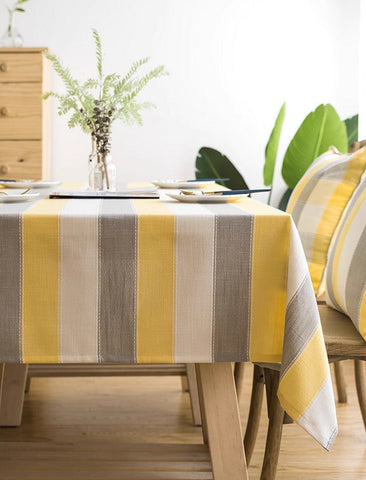 Kitchen Rectangular Table Covers, Yellow Stripe Cotton and Linen Tablecloths, Rectangular Tablecloth for Oval Table, Modern Table Cloths for Dining Room-Art Painting Canvas