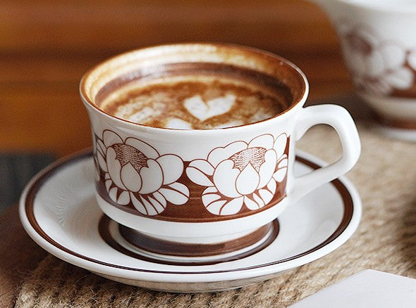 Elegant Ceramic Coffee Cups, Flower Porcelain Tea Cup Saucer Set, Beautiful British Tea Cups, Traditional English Tea Cup and Saucer-Art Painting Canvas