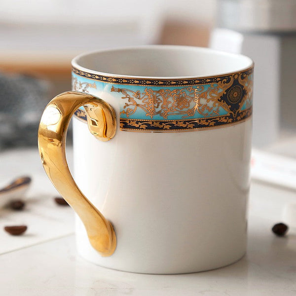 Elegant Ceramic Coffee Mug, Beautiful British Tea Cups, Large Royal Porcelain Mug, Large Capacity Ceramic Mugs for Office-Art Painting Canvas