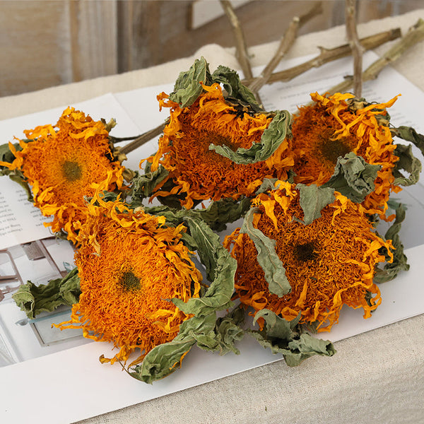 A Bunch of Sunflowers, Natural Decorations, Flower Arrangement, Handmade Artificial Flowers for Home Decor, Natural Dried Sunflower Stems-Art Painting Canvas
