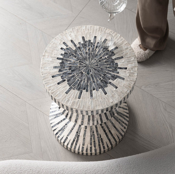 Bedside Small Side Table, Portable Casual Side Table, Shell Small Sofa Side Table, Contemporary Round Side Table, Creative Coffee Table-Art Painting Canvas