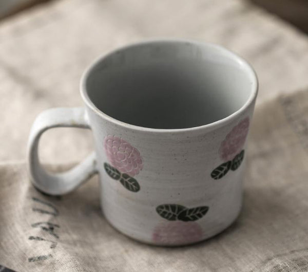 Handmade Pottery Coffee Cup, 10 oz Rose Ceramic Coffee Mug, Cappuccino Coffee Cup, Tea Cup-Art Painting Canvas