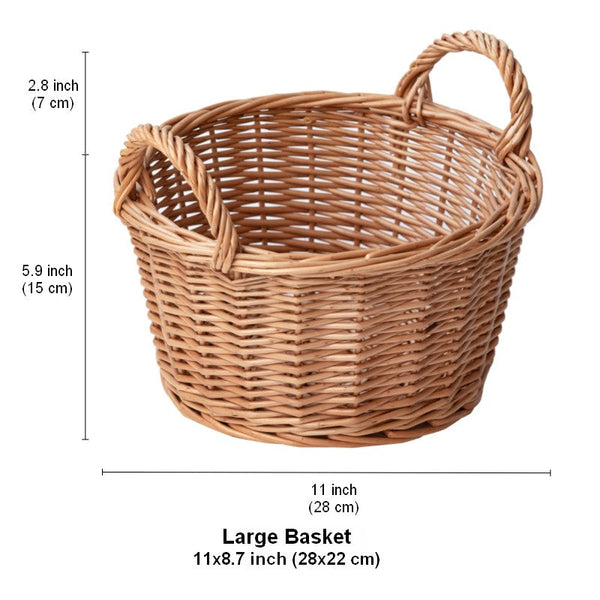 Large Picnic Fruit Basket with Handle, Natural Hand-woven Wicker Round Storage Basket, Lovely Willow Weaving Baskets for Vegetable, Natural Fruit Storage Basket, Kitchen Storage Baskets-Art Painting Canvas