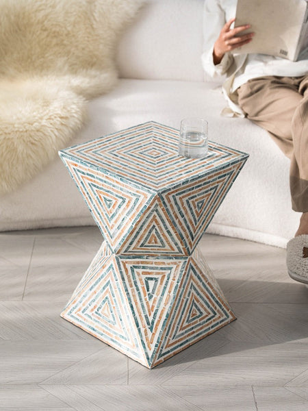 Contemporary Small Sofa Side Table, Shell Small Side Table, Unique Small End Table, Portable Casual Side Table, Creative Coffee Table-Art Painting Canvas
