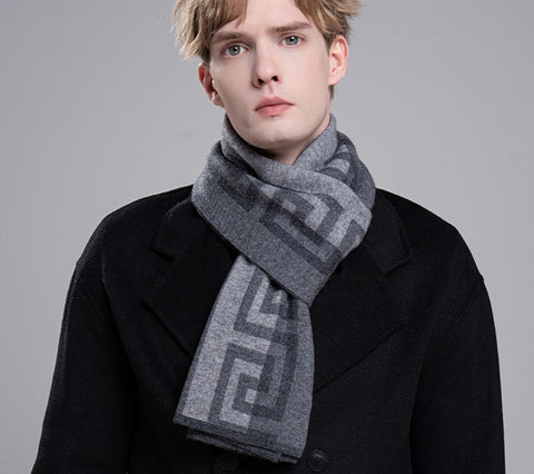 Gray Thick Wool Scarf, Black Business Formal Men Scarf Styles, Wool Scarf for Gentleman, Men's Winter Scarf, Casual Scarf Men, Men's Wool Scarf Winter, Red Fashion Scarf-Art Painting Canvas