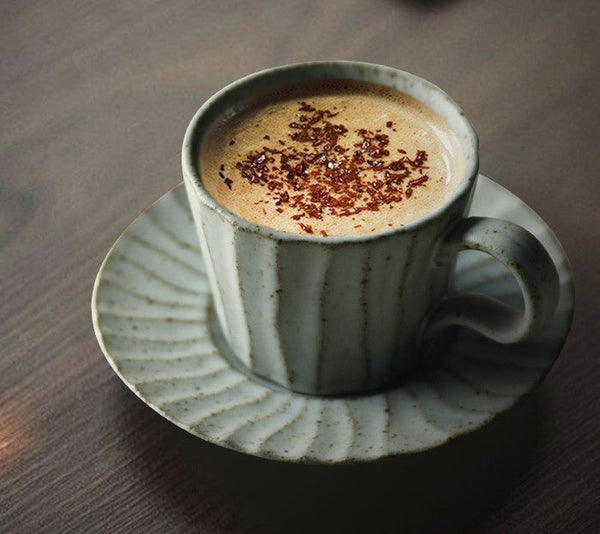 Handmade Pottery Coffee Cup, Creative Ceramic Coffee Cup with Saucer, Unique Tea Cup and Saucer, Modern Tea Cup Set for Traditional Afternoon Tea-Art Painting Canvas