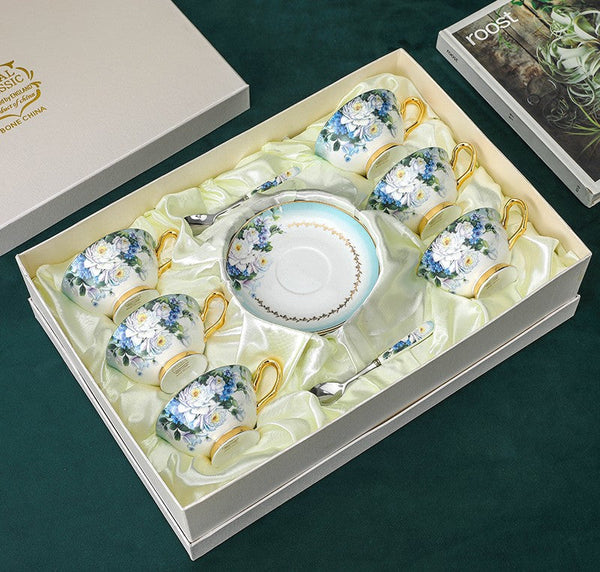 Royal Porcelain Tea Cup Saucer Set, Rose Flower Pattern Ceramic Cups, 7.4 oz British Ceramic Coffee Cups, Unique Tea Cup and Saucer in Gift Box-Art Painting Canvas