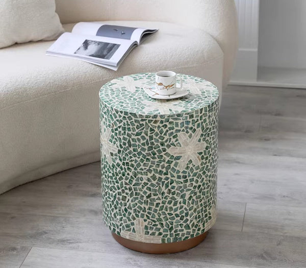 Modern Small Sofa Side Table, Unique Small End Table, Creative Coffee Table, Contemporary Round Side Table, Portable Casual Side Table-Art Painting Canvas