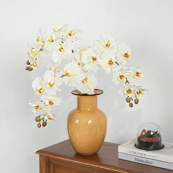 Contemporary Vases for Modern Home Decor, Handmade Liuli Vases, Color Glaze Vase, Yellow Glass Bud Vases, Centerpiece Vases on Table-Art Painting Canvas