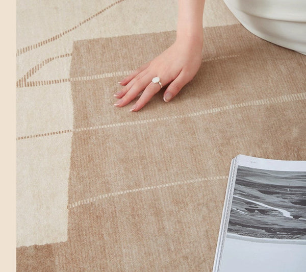Unique Geometric Modern Rugs under Dining Room Table, Brown Modern Carpets for Office, Abstract Modern Rugs for Living Room, Contemporary Modern Rugs Next to Bed-Art Painting Canvas