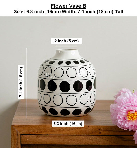 Ceramic Bud Vases, Black and White Polka Dot Flower Vase, Small Flower Vases on Table, Modern Porcelain Flower Vases, Handmade Water Holding Flower Vases-Art Painting Canvas