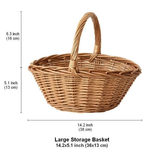 Large Picnic Food Basket with Handle, Lovely Willow Weaving Baskets for Vegetable, Natural Hand-woven Wicker Storage Basket, Natural Fruit Basket, Kitchen Storage Baskets-Art Painting Canvas