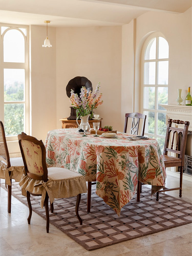 Sea Shell Pattern Tablecloth, Large Modern Rectangle Tablecloth for Dining Room Table, Square Tablecloth, Farmhouse Table Cloth, Wedding Tablecloth