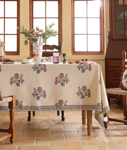 Beautiful Large Modern Tablecloth, Spring Flower Rustic Table Cover, Rectangle Tablecloth for Dining Table, Square Linen Tablecloth for Coffee Table-Art Painting Canvas
