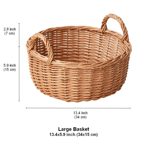 Picnic Fruit Basket with Handle, Kitchen Storage Baskets, Natural Hand-woven Wicker Round Storage Basket, Lovely Willow Weaving Baskets for Vegetable, Natural Fruit Storage Basket-Art Painting Canvas