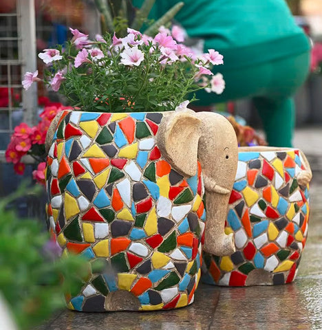 Unique Animal Statue for Garden Ornaments, Large Elephant Flowerpot, Modern Animal Flower Pot, Resin Statue for Garden, Villa Outdoor Decor Gardening Ideas-Art Painting Canvas