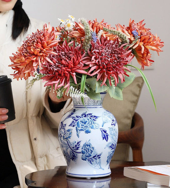 Handmade Flower Vase, Vintage Flower Vases on Dining Table, Porcelain Flower Vases, Centerpiece Ceramic Bouquet Vases-Art Painting Canvas