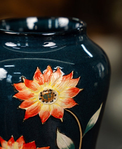 Ceramic Bouquet Vases, Sunflower Vases on Table, Porcelain Flower Vases, Dining Table Centerpiece, Handmade Water Holding Flower Vase-Art Painting Canvas
