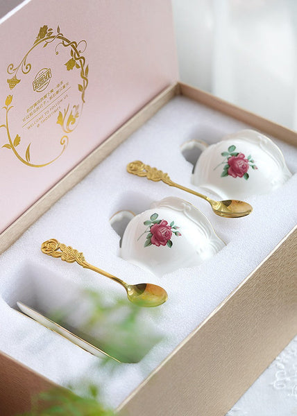 British Royal Ceramic Cups for Traditional Afternoon Tea, 7.4 oz Ceramic Coffee Cups, Rose Porcelain Tea Cup Saucer Set, 6.8 oz Tea Cup and Saucer in Gift Box-Art Painting Canvas