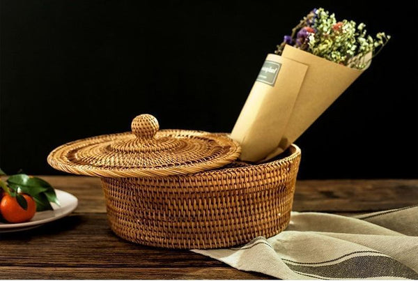 Indonesia Woven Storage Basket, Small Food and Snacks Basket, Kitchen Storage Basket, Storage Basket for Dining Room-Art Painting Canvas