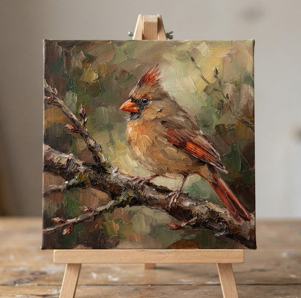 Miniature Wall Art, Northern Cardinal Bird Painting, Hand Painted Canvas Art, Small Art on Canvas, Original Oil Paintings