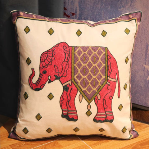 Cotton Decorative Pillows, Elephant Embroider Cotton Pillow Covers, Farmhouse Decorative Sofa Pillows, Decorative Throw Pillows for Couch-Art Painting Canvas