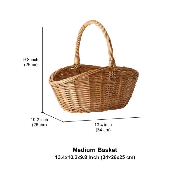 Natural Hand-woven Wicker Storage Basket, Large Picnic Food Basket with Handle, Lovely Willow Weaving Baskets for Vegetable, Natural Fruit Basket, Kitchen Storage Baskets-Art Painting Canvas