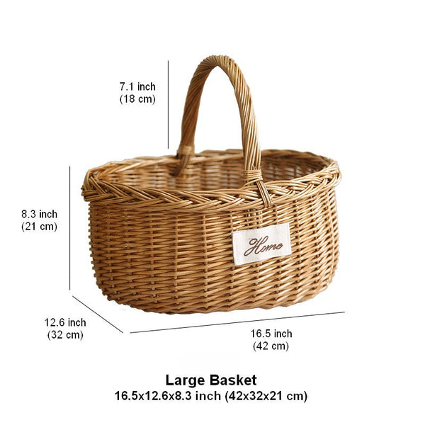 Hand-woven Wicker Storage Basket, Large Picnic Food Basket with Handle, Willow Weaving Baskets for Vegetable, Natural Fruit Basket, Kitchen Storage Baskets-Art Painting Canvas