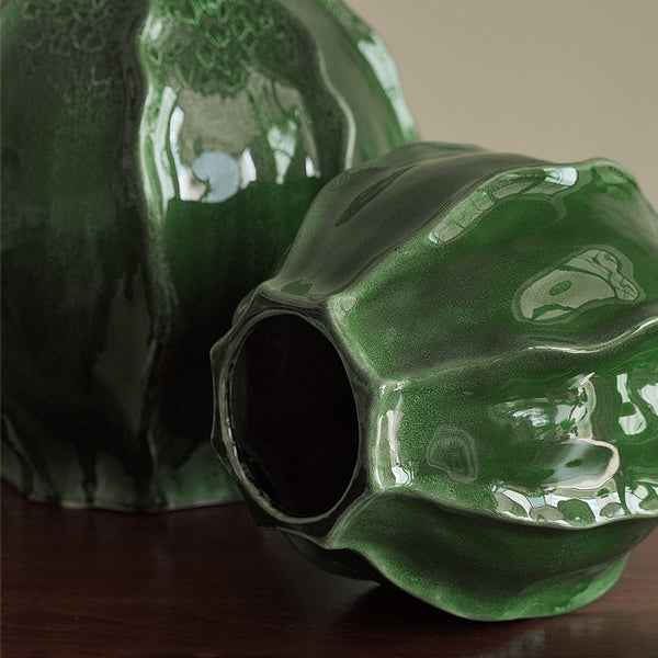 Handmade Modern Flower Vase, Centerpiece Ceramic Bouquet Vases, Large Contemporary Vases on Dining Table, Green Porcelain Vases for Modern Home Decor-Art Painting Canvas