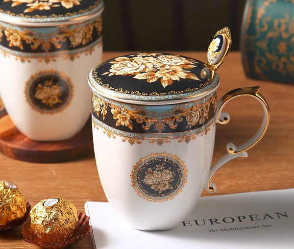 Beautiful British Ceramic Mugs, Large Capacity Ceramic Mugs for Office, Large Royal Porcelain Mug, Elegant Ceramic Coffee Mug-Art Painting Canvas