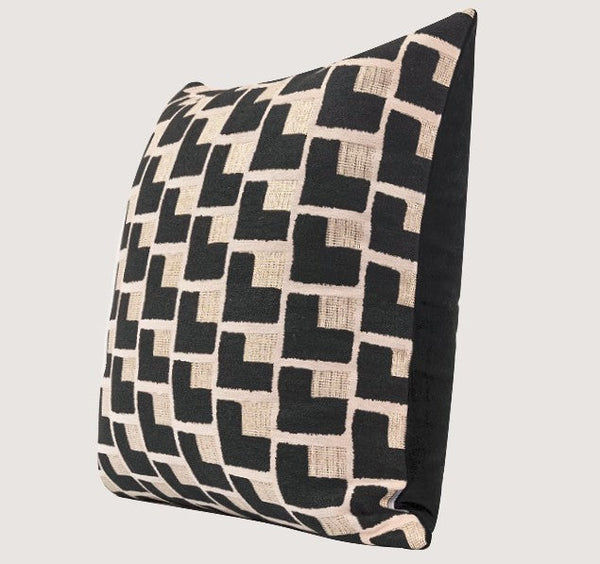 Black Chequer Modern Sofa Throw Pillows, Abstract Contemporary Throw Pillow for Living Room, Large Decorative Throw Pillows for Couch-Art Painting Canvas
