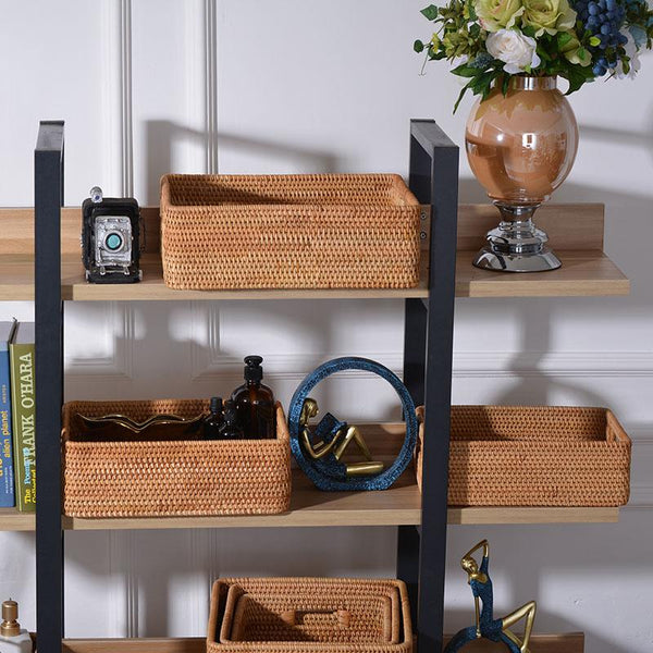 Storage Basket for Shelves, Woven Storage Basket for Toys, Rattan Storage Basket for Clothes, Large Rectangular Storage Basket, Storage Baskets for Bedroom-Art Painting Canvas