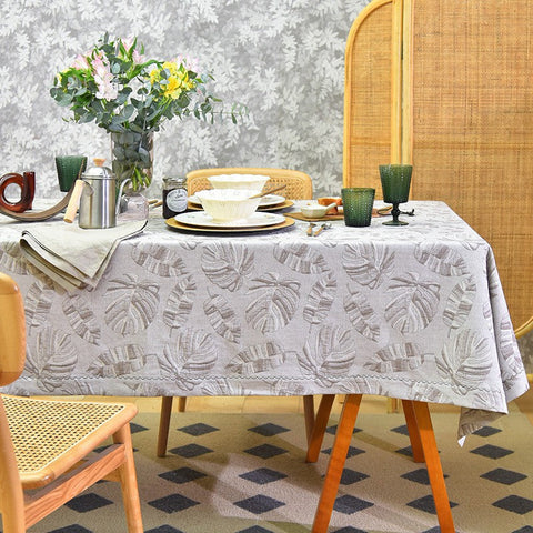Monstera Leaf Modern Table Cloths for Kitchen, Simple Contemporary Grey Cotton Tablecloth, Large Rectangle Table Covers for Dining Room Table, Square Tablecloth for Round Table-Art Painting Canvas