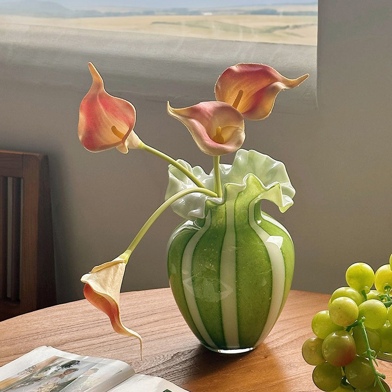 Creative Handmade Glass Vase For Flowers, Modern Art Vessel For Living Room, Clear Contemporary Centerpiece, Unique Mid-Century Decor