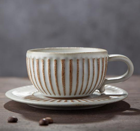 Breakfast Milk Cups, Latte Coffee Cup, Tea Cup, Coffee Cup and Saucer Set，Cappuccino Coffee Mug-Art Painting Canvas