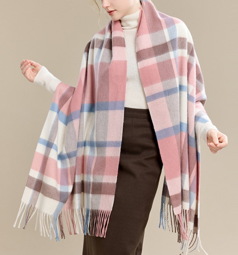 Warm Cape, Gifts for Her, Evening Wrap, Christmas Gift, Large Wool Scarf, Soft Wool Scarf for Women, Checkered Fashion Scarf, Winter Shawl, Elegant Shawl-Art Painting Canvas