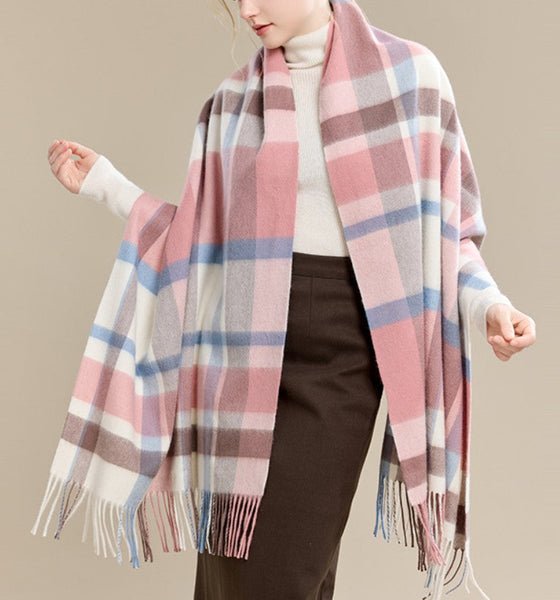 Warm Cape, Gifts for Her, Evening Wrap, Christmas Gift, Large Wool Scarf, Soft Wool Scarf for Women, Checkered Fashion Scarf, Winter Shawl, Elegant Shawl-Art Painting Canvas