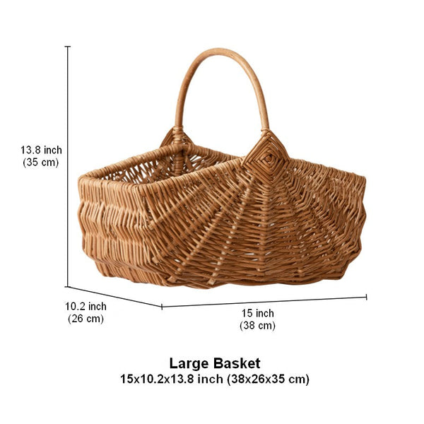 Large Picnic Food Basket with Handle, Natural Hand-woven Wicker Storage Basket, Lovely Willow Weaving Baskets for Vegetable, Natural Fruit Basket, Kitchen Storage Baskets-Art Painting Canvas