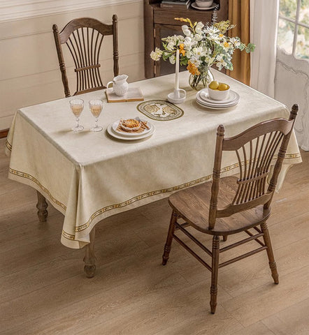 Cream Color Table Cover for Dining Room Table, French Style Tablecloth for Dining Table, Modern Rectangle Tablecloth for Oval Table-Art Painting Canvas