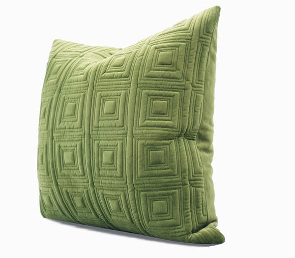 Large Square Modern Throw Pillows for Couch, Green Geometric Modern Sofa Pillows, Large Decorative Throw Pillows, Simple Throw Pillow for Interior Design-Art Painting Canvas