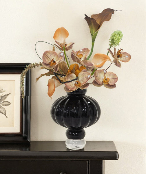 Black Glaze Vase, Contemporary Vases for Modern Home Decor, Black Glass Bud Vases, Handmade Liuli Vases, Centerpiece Vases on Table-Art Painting Canvas