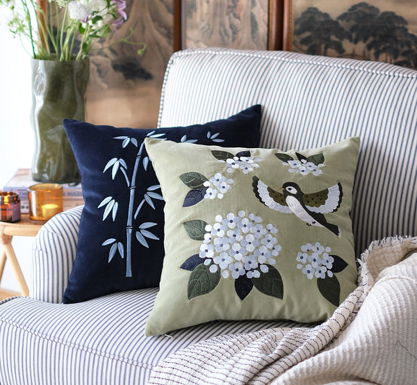 Decorative Pillow Arrangement Ideas for Couch, Living Room Decorative Pillows, Embroidered Swallow Birds Cushion, Large Decorative Pillows for Couch, Modern Throw Pillows for Bedroom-Art Painting Canvas