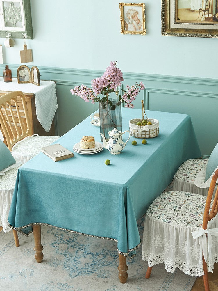 Ramie Velvet Rectangle Tablecloth for Home Decoration, Blue Square Tablecloth for Round Table, Modern Blue Table Cloth for Dining Room Table-Art Painting Canvas