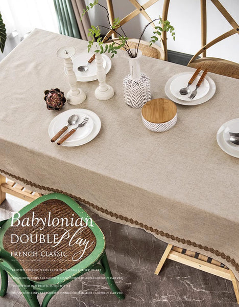 Large Rectangle Table Cover for Dining Room Table, Modern Table Cloth, Cotton and Linen Tablecloth for Home Decoration, Square Tablecloth for Round Table-Art Painting Canvas